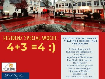 Residenz Special Sommer-Woche: 7 Nächte genießen, nur 4 bezahlen! 